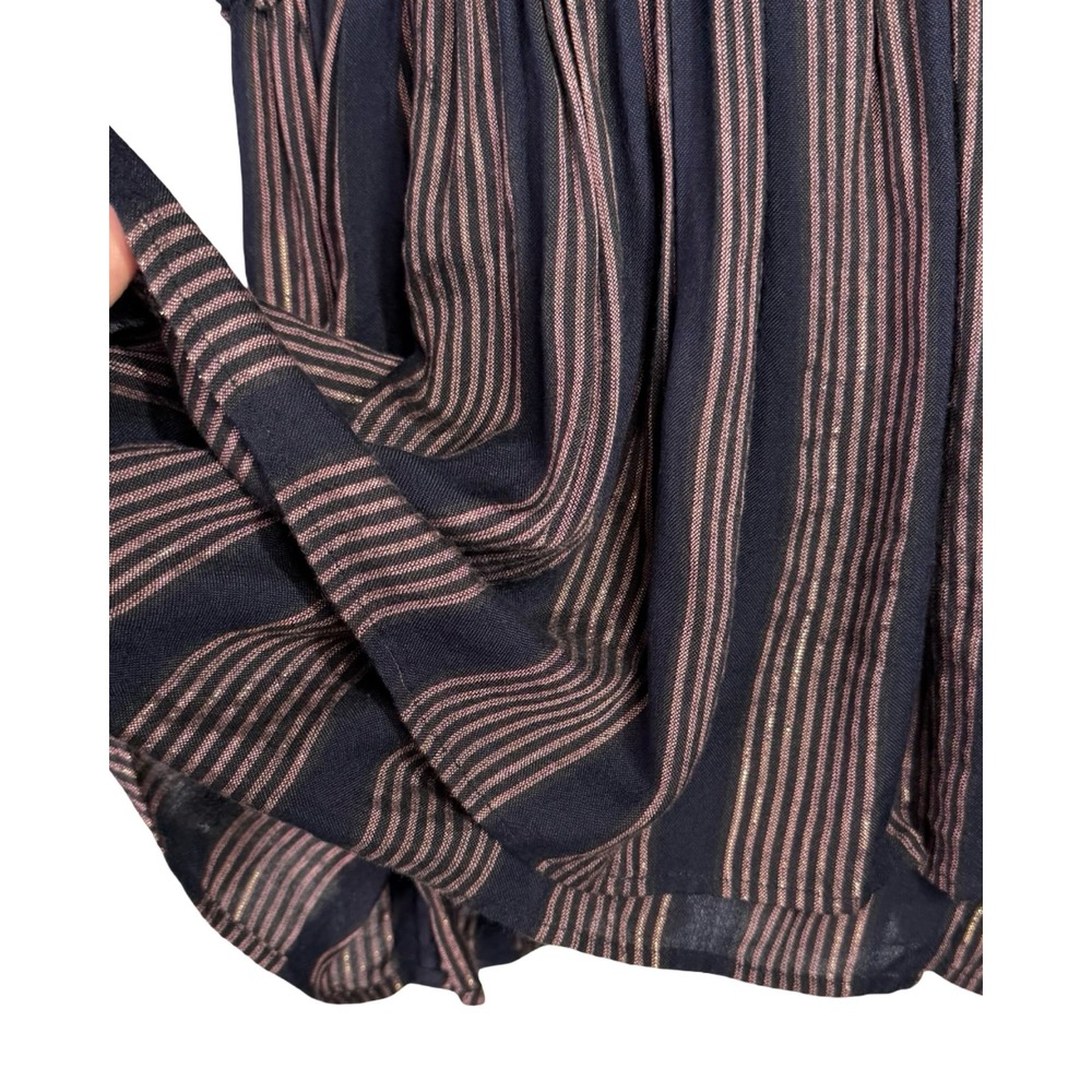 Rails Navy Rose Gold Metallic Stripe Smocked Waist Mini Dress XS - Picture 5 of 8